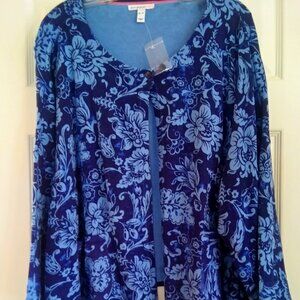 Isaac Mizrahi Live Blue Floral Print Cardigan 3/4 sleeves- NWOT- 5X